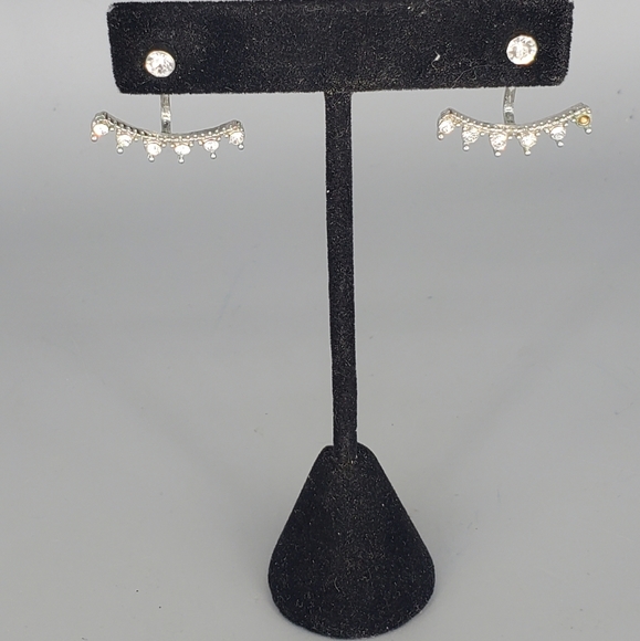 Silvertone Heart Necklace and Front Back Earrings Set - Picture 6 of 12